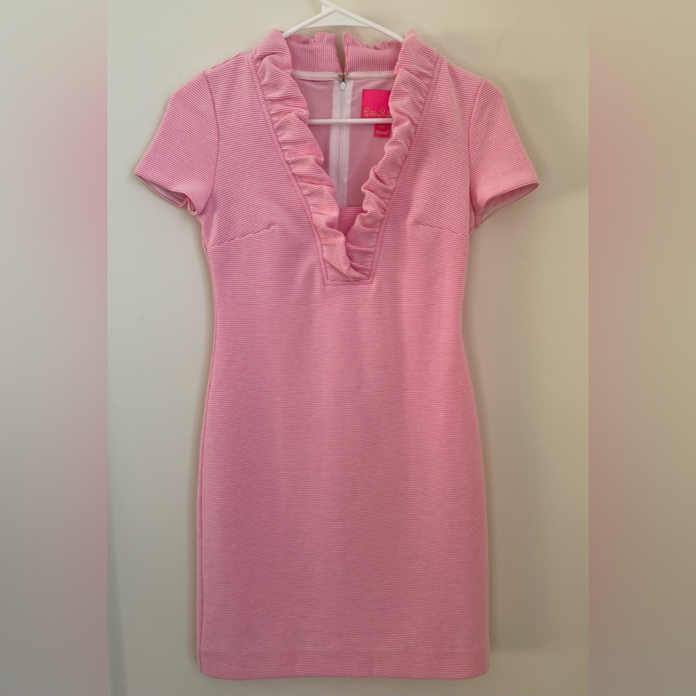 Lilly Pulitzer Tisbury Shift Dress, Size XXS, Pink Pinstripe, EUC